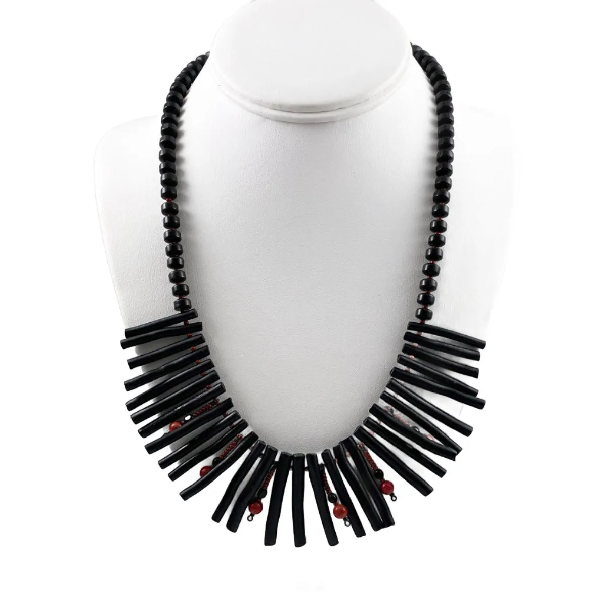 Black Coral & Onyx Collar Necklace Hawaiian