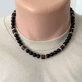 Black Onyx and Rosewood Beaded Mens Necklace