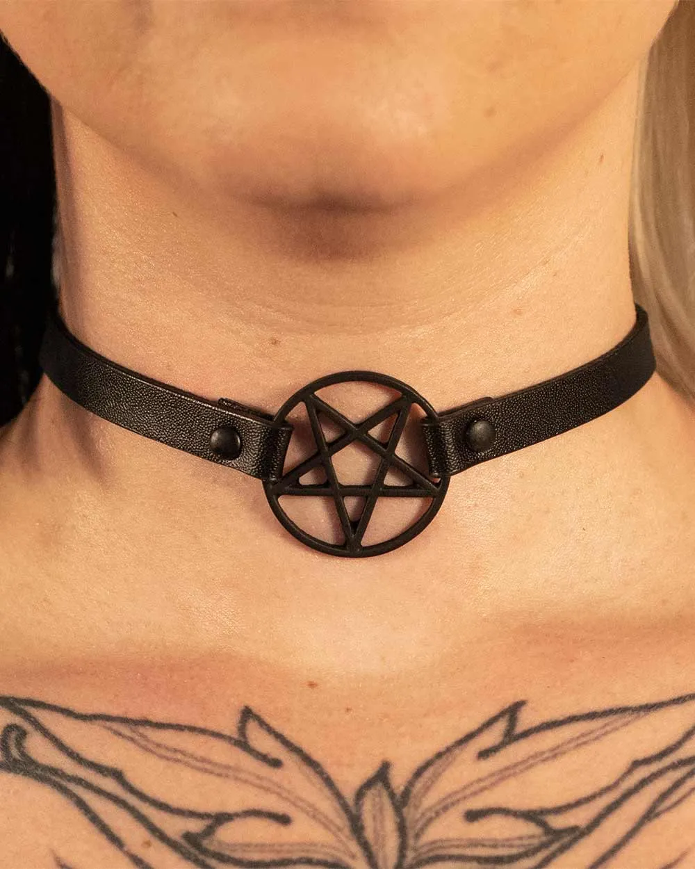 Black Pentagram Leather Choker