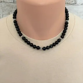 Black Sardonyx and Silver Mens Beaded Necklace