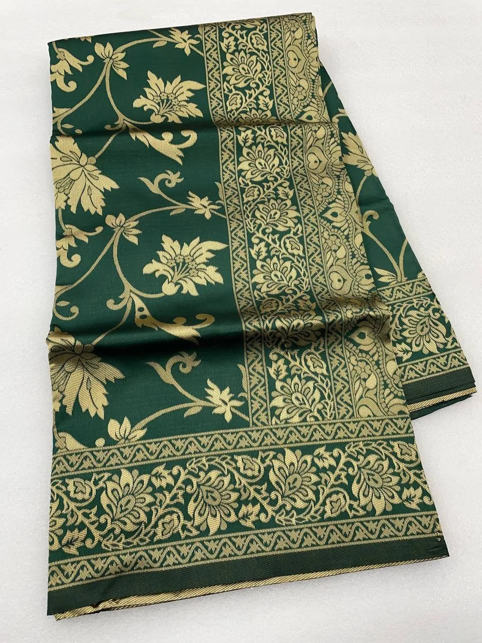 Bottle Green Banarasi Soft Silk Saree With Blouse