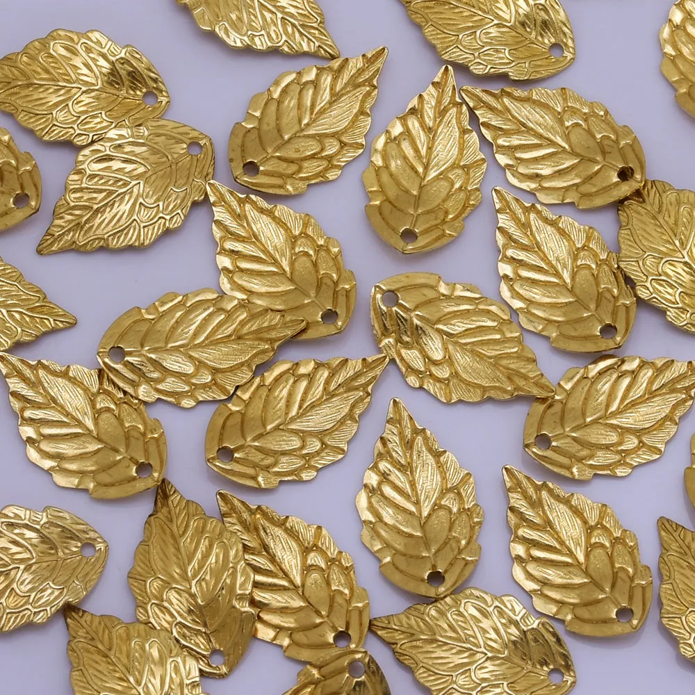 Brass leaf Pendant Metal charms tree leaf necklace Connector loose bead Jewelry findings 10*17mm 50pcs 10201750