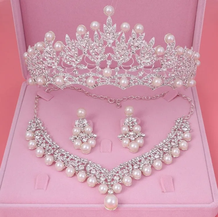 Bride Crystal Pearl Costume jewelery sets Choker Necklace Earrings