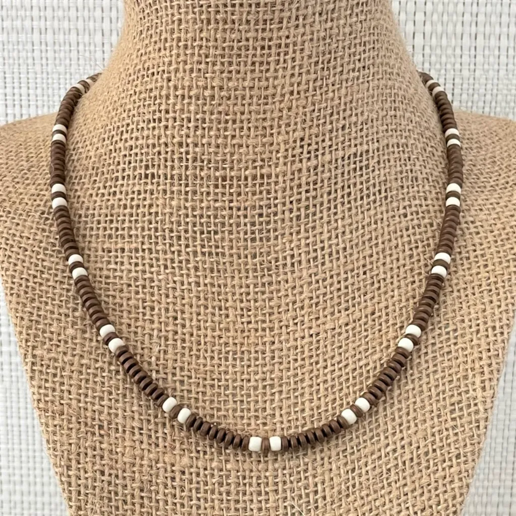 Bronze Hematite and Beige Toho Mens Beaded Necklace