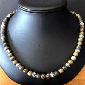 Brown, Black, and Gray Jasper Mens Beaded Necklace