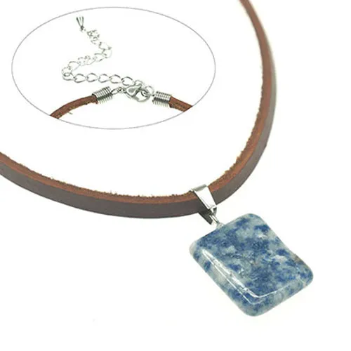 Brown Leather Necklace with Sodalite Healing Energy Stone Pendant