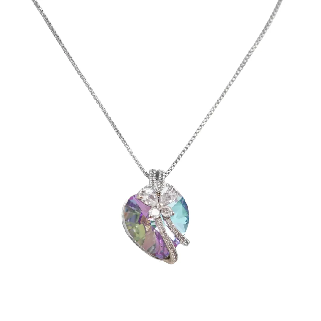 Butterfly Hanging Swarovski crystal amethyst heart Platinum plated Necklace