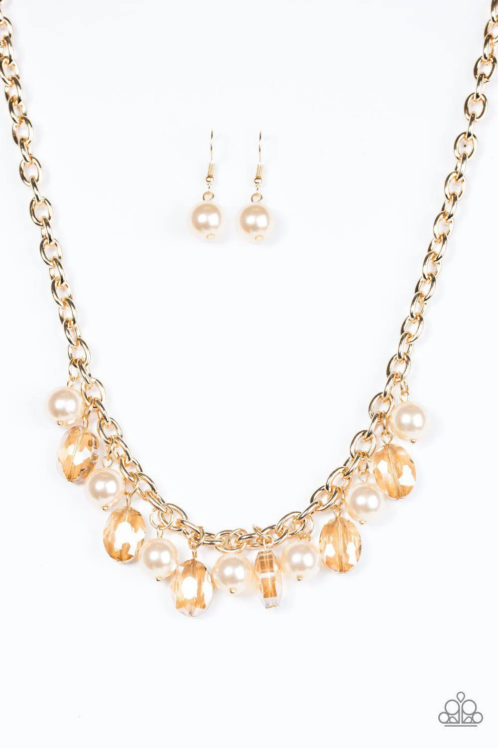 Celebrity Status Gold Pearl and Crystal Necklace - Paparazzi Accessories