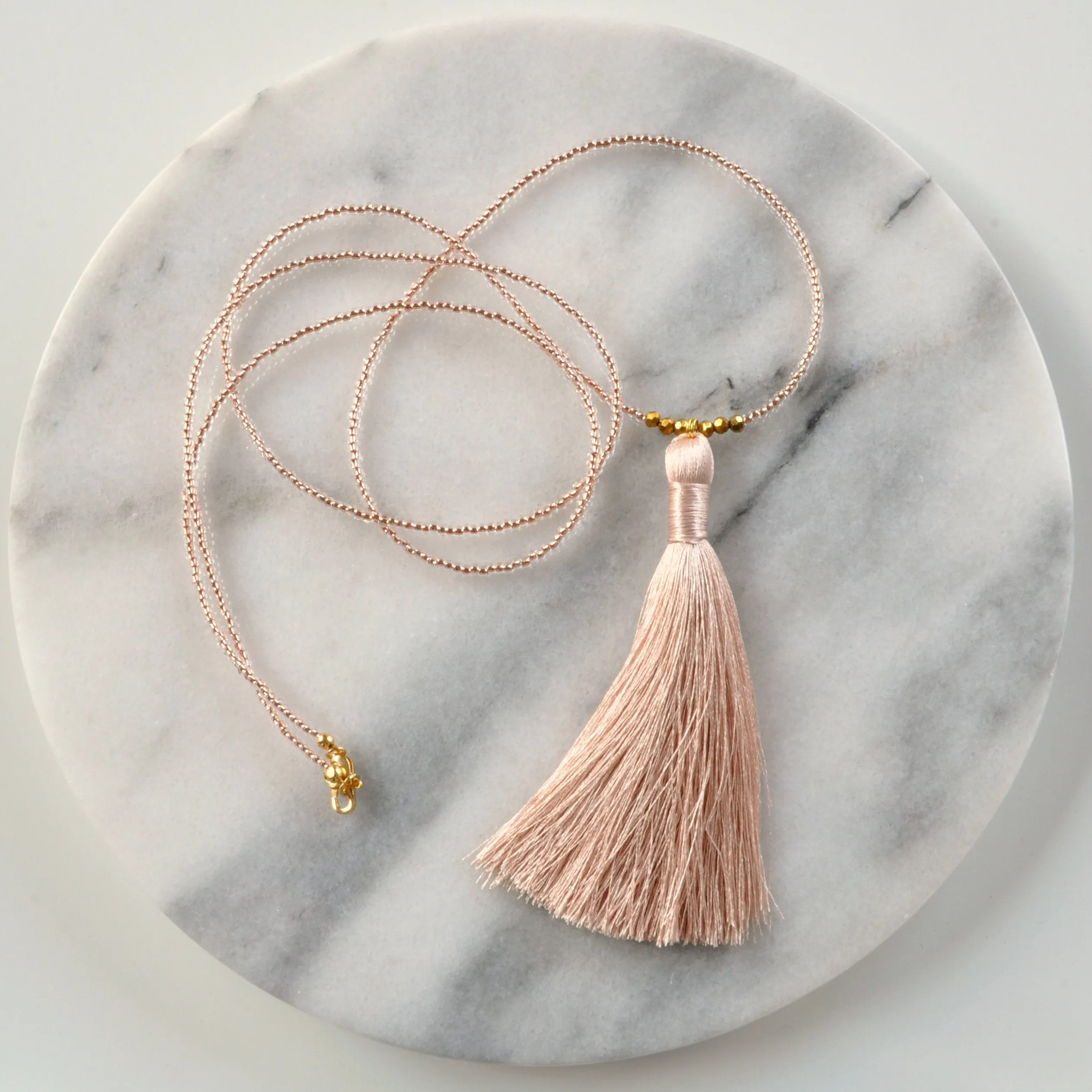 Champagne Beaded Tassel Necklace