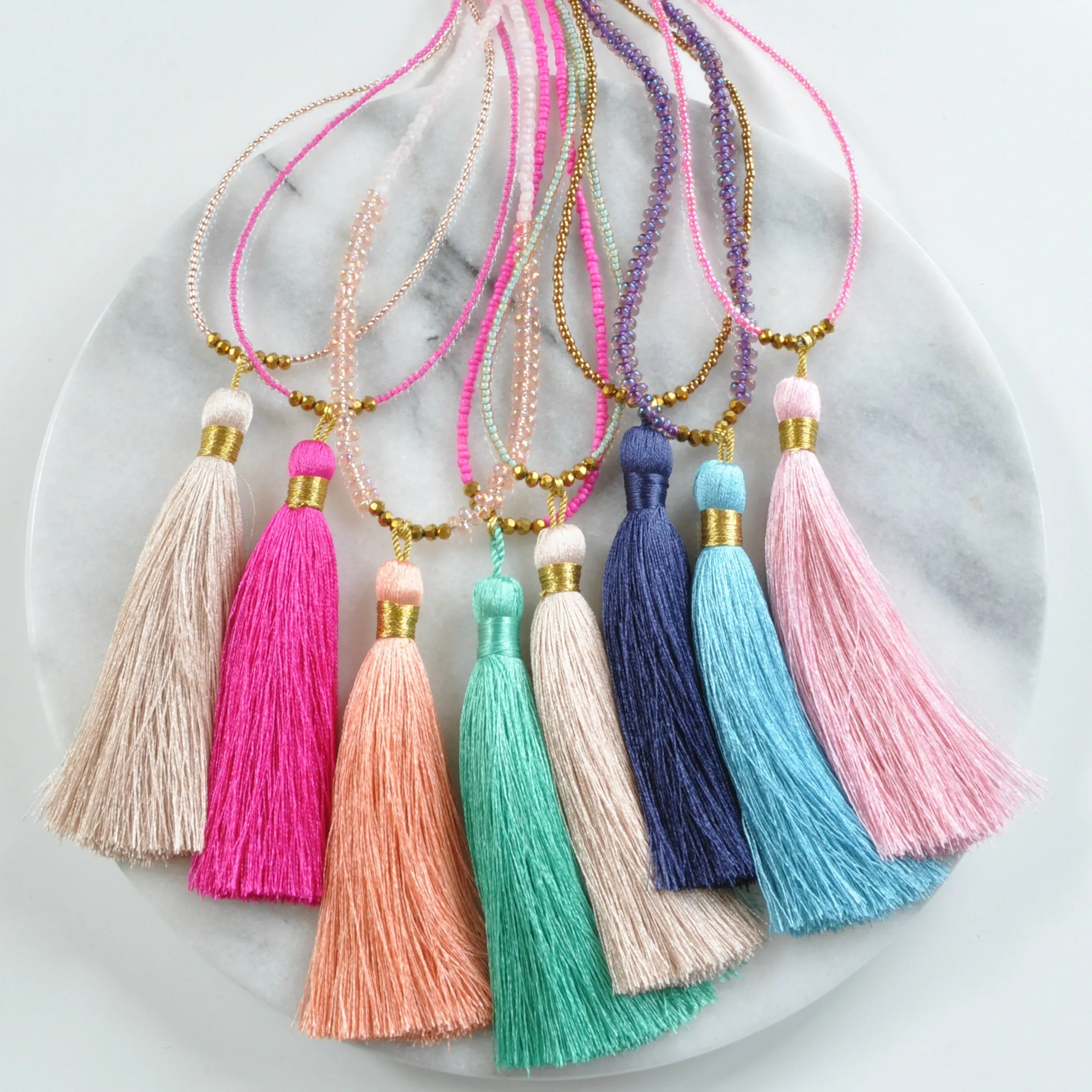 Champagne Beaded Tassel Necklace