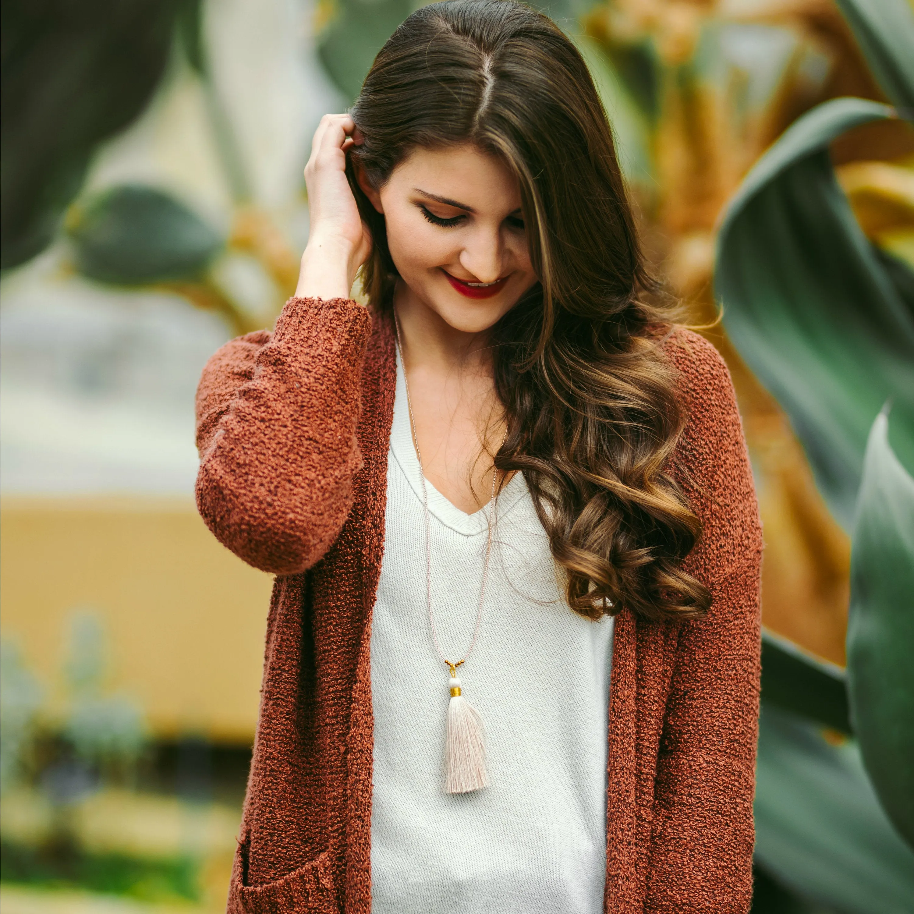 Champagne Beaded Tassel Necklace