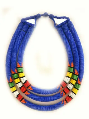 Chimbu Triple Beaded Necklace Blue