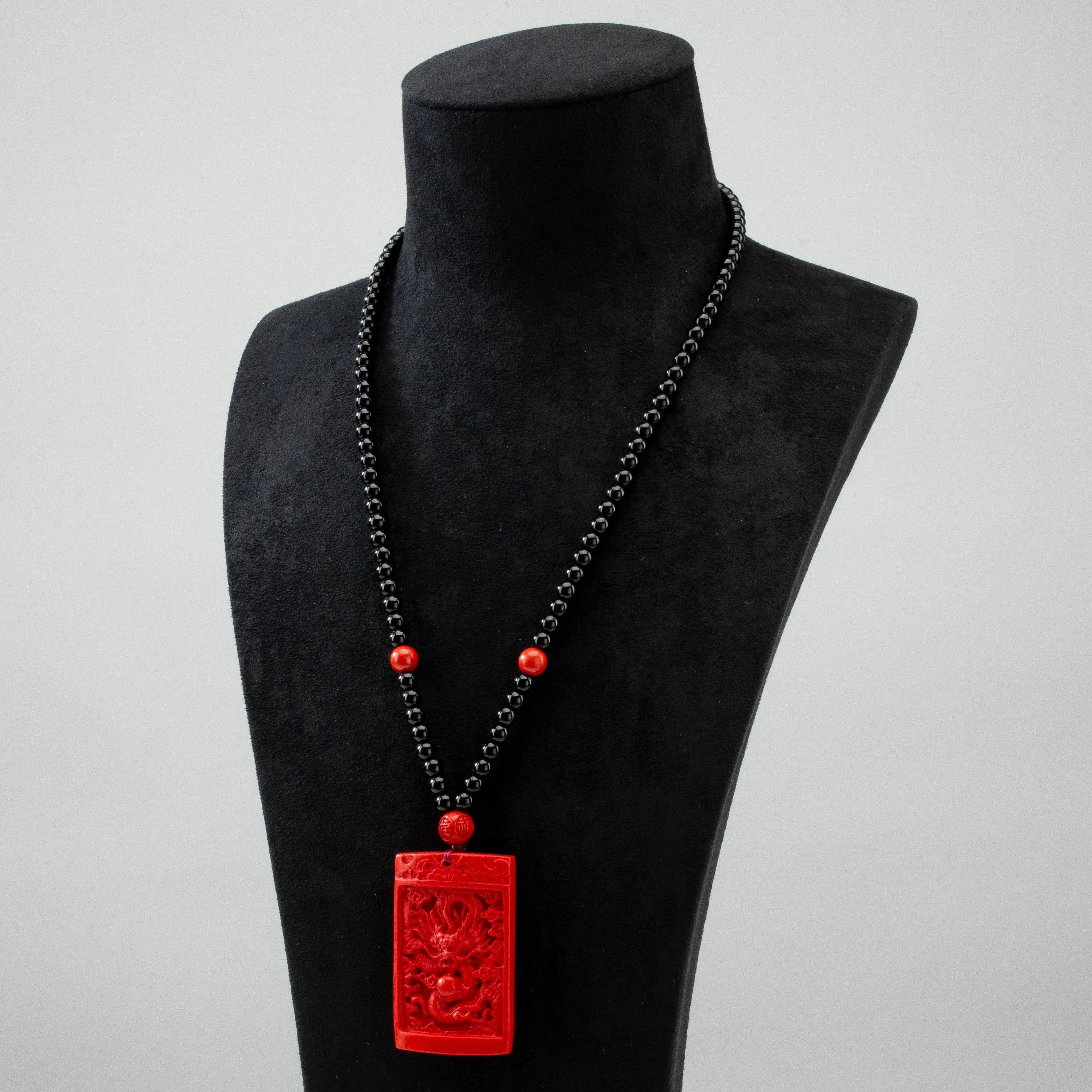 Cinnabar Dragon Carving Necklace