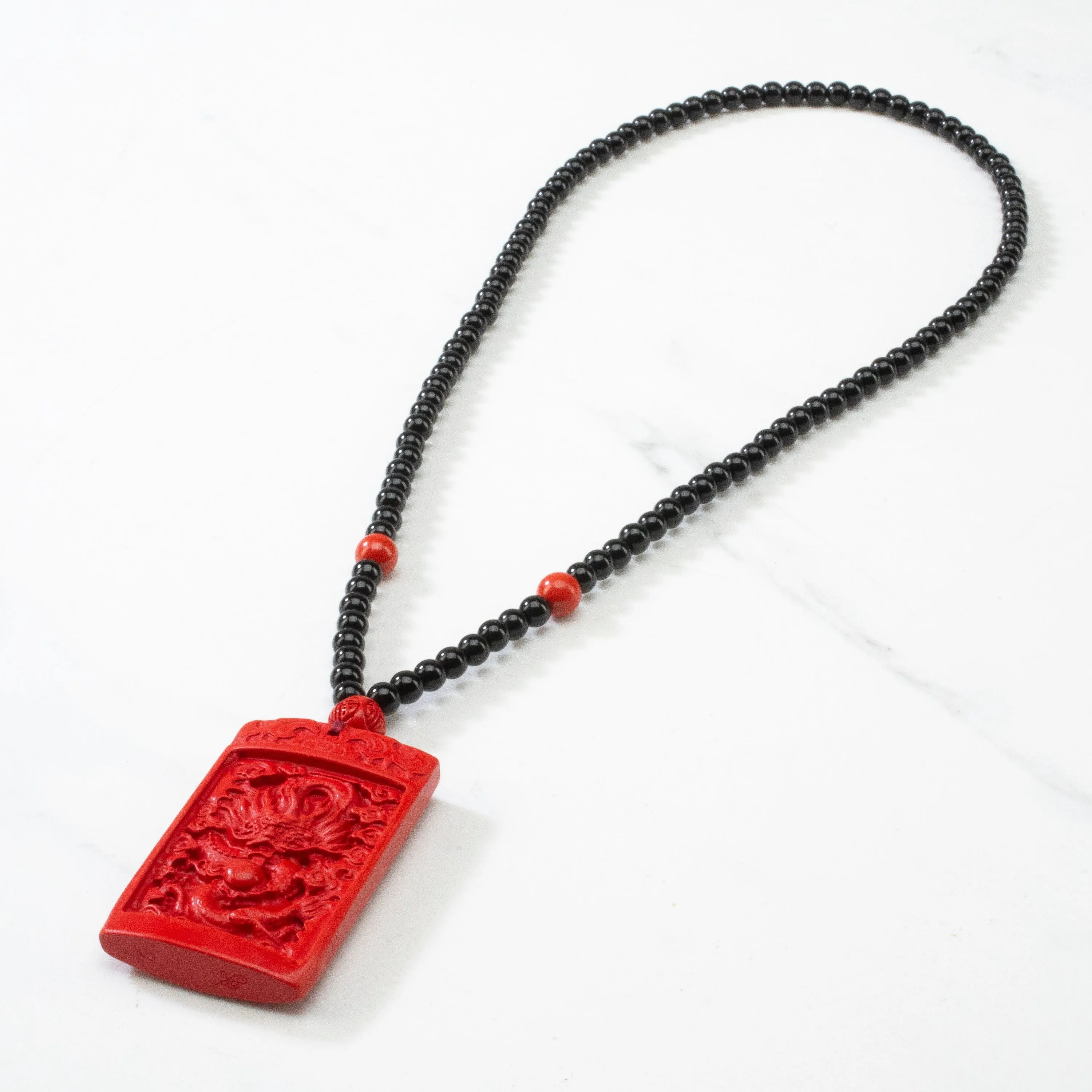 Cinnabar Dragon Carving Necklace