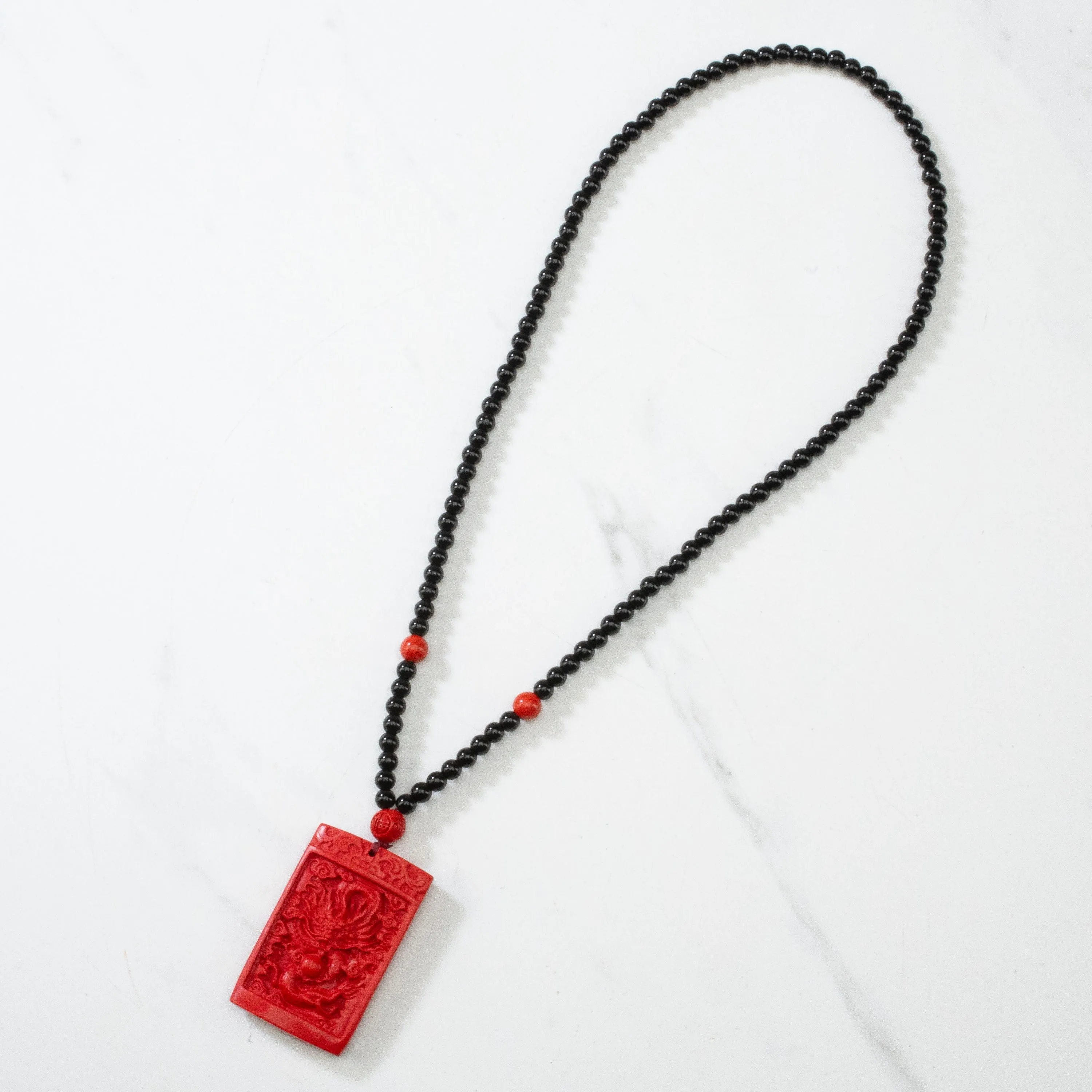 Cinnabar Dragon Carving Necklace