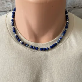 Cobalt Blue Impression Jasper Mens Beaded Necklace