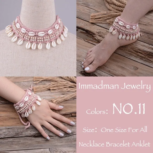 Cowrie Shell Choker Crochet 28 Colors You Choose With Beads & Sea Shells Wear As Ankle Cuff Or Bracelet Statement Piece Great With Bikinis!