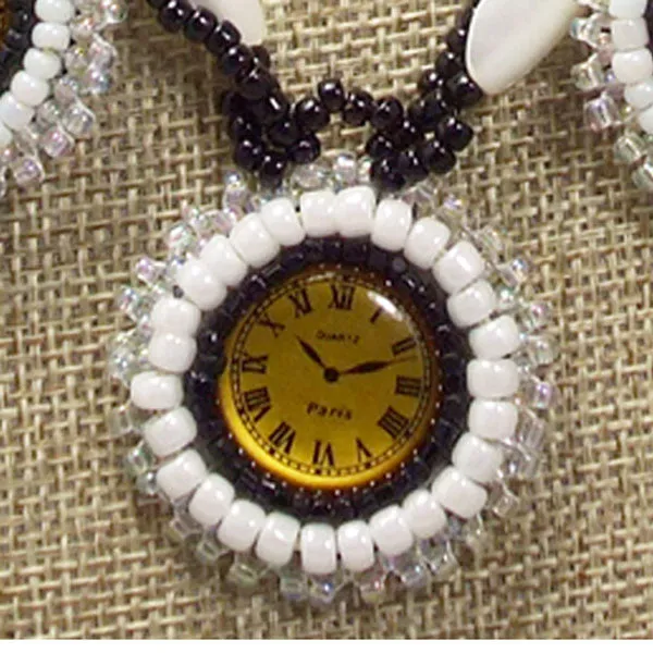 Dagoberta Beaded Clock Cabochon Pendant Necklace