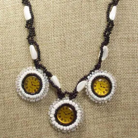 Dagoberta Beaded Clock Cabochon Pendant Necklace