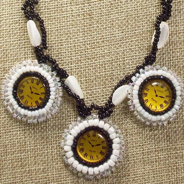 Dagoberta Beaded Clock Cabochon Pendant Necklace