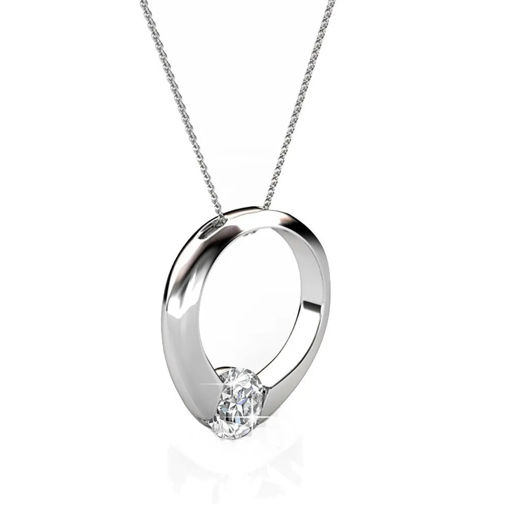 Dahlia 18k White Gold Plated Diamond Simulated Ring Pendant Necklace