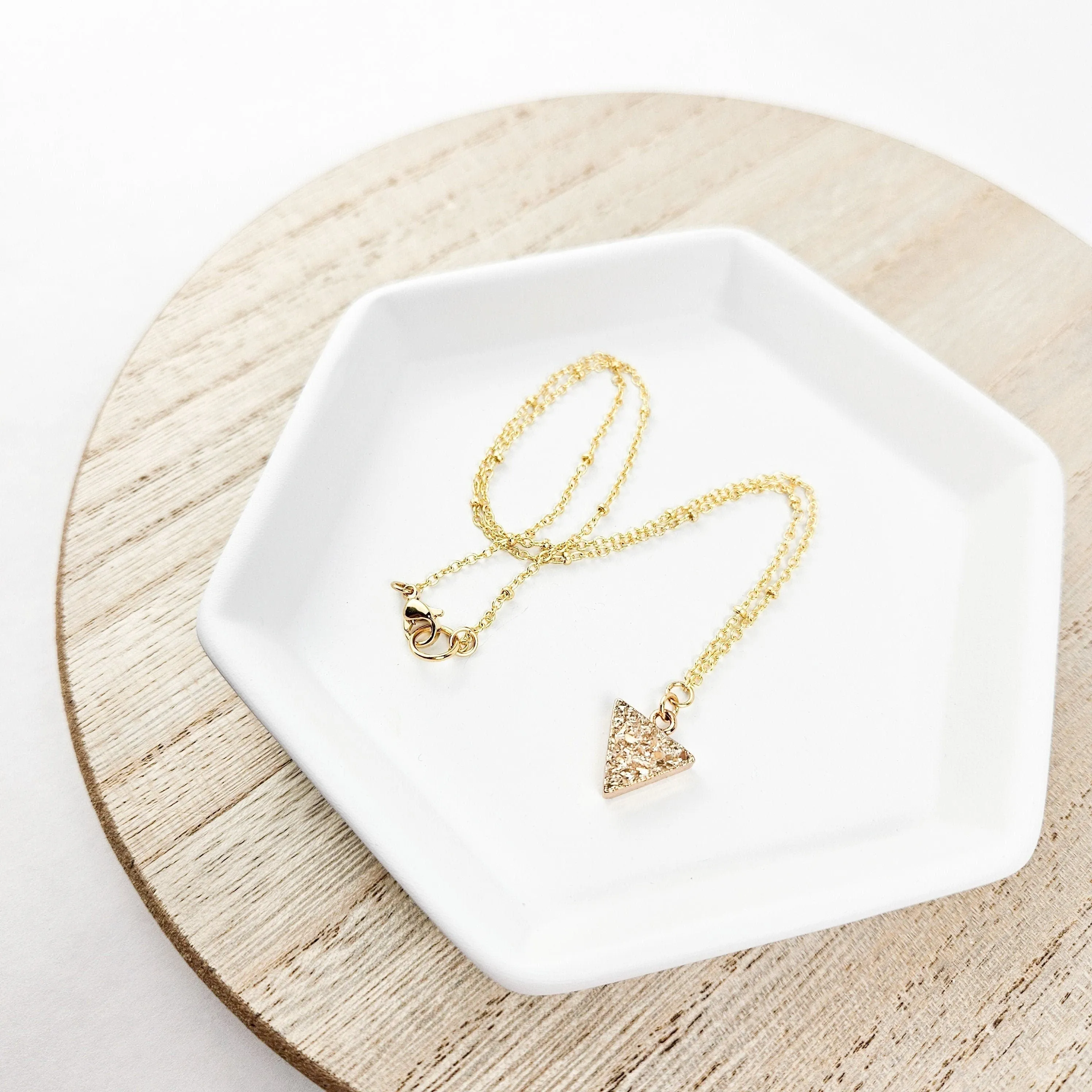 Dainty Champagne Druzy Quartz Triangle Necklace