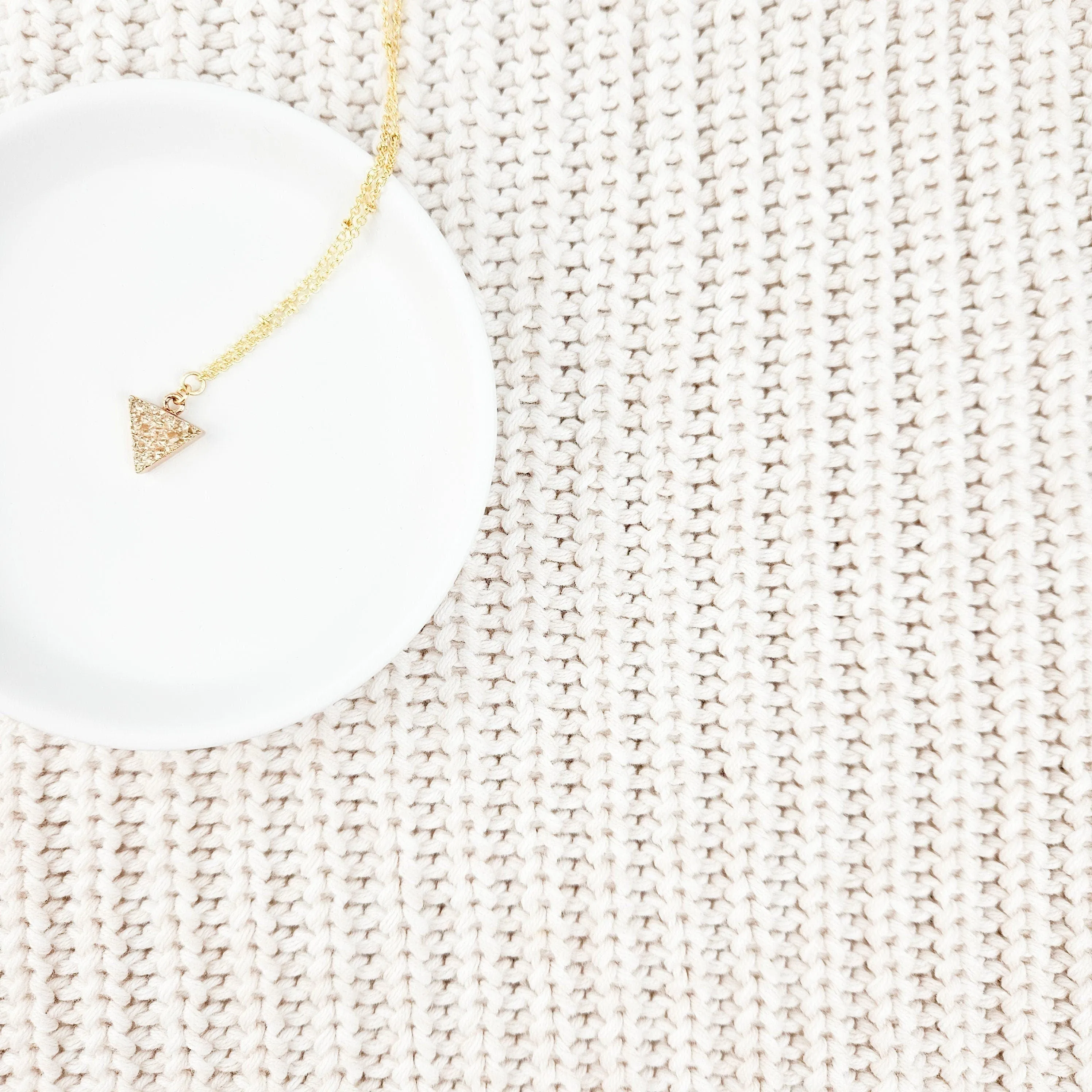 Dainty Champagne Druzy Quartz Triangle Necklace