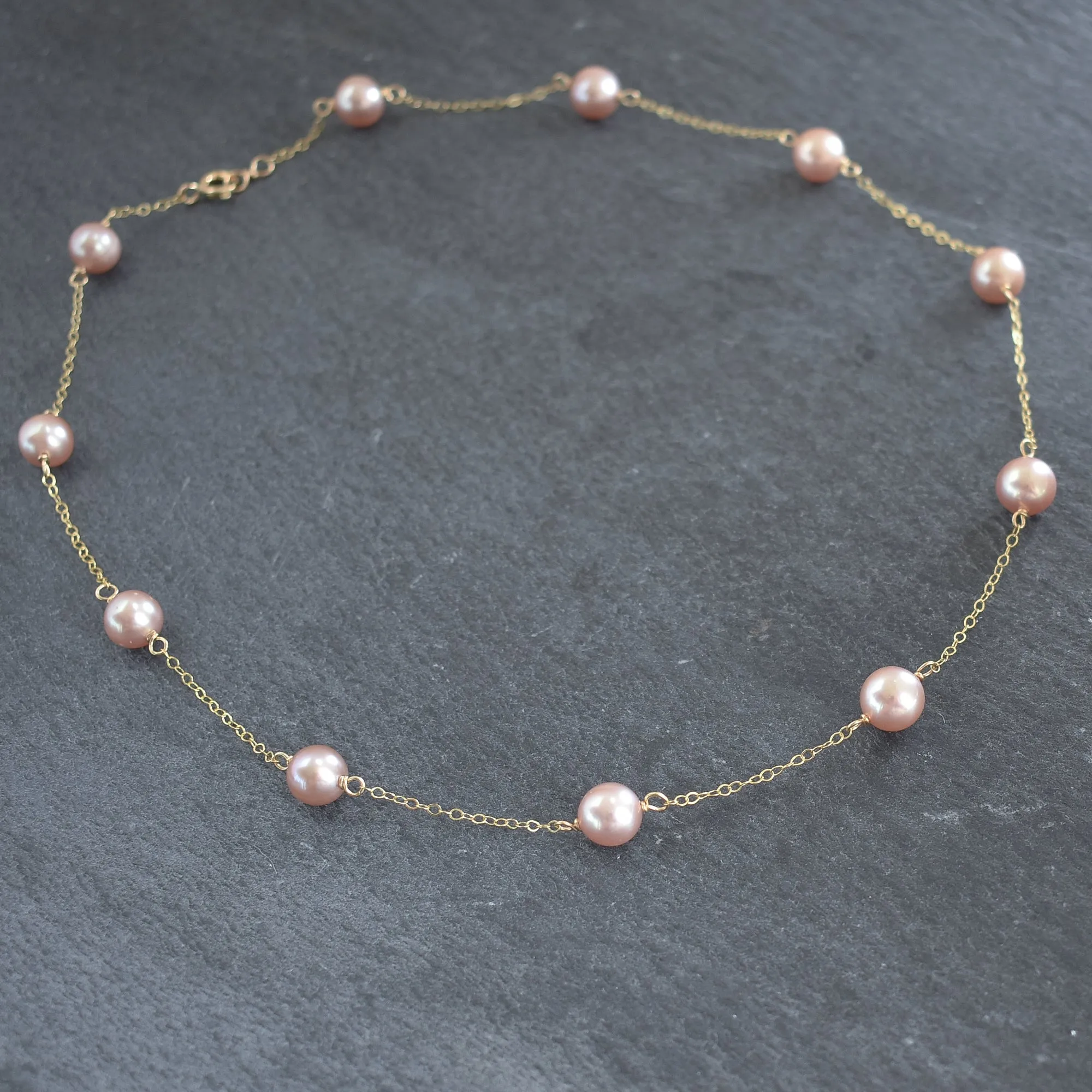 Dainty Light Purple Pearl Station Pearl Necklace