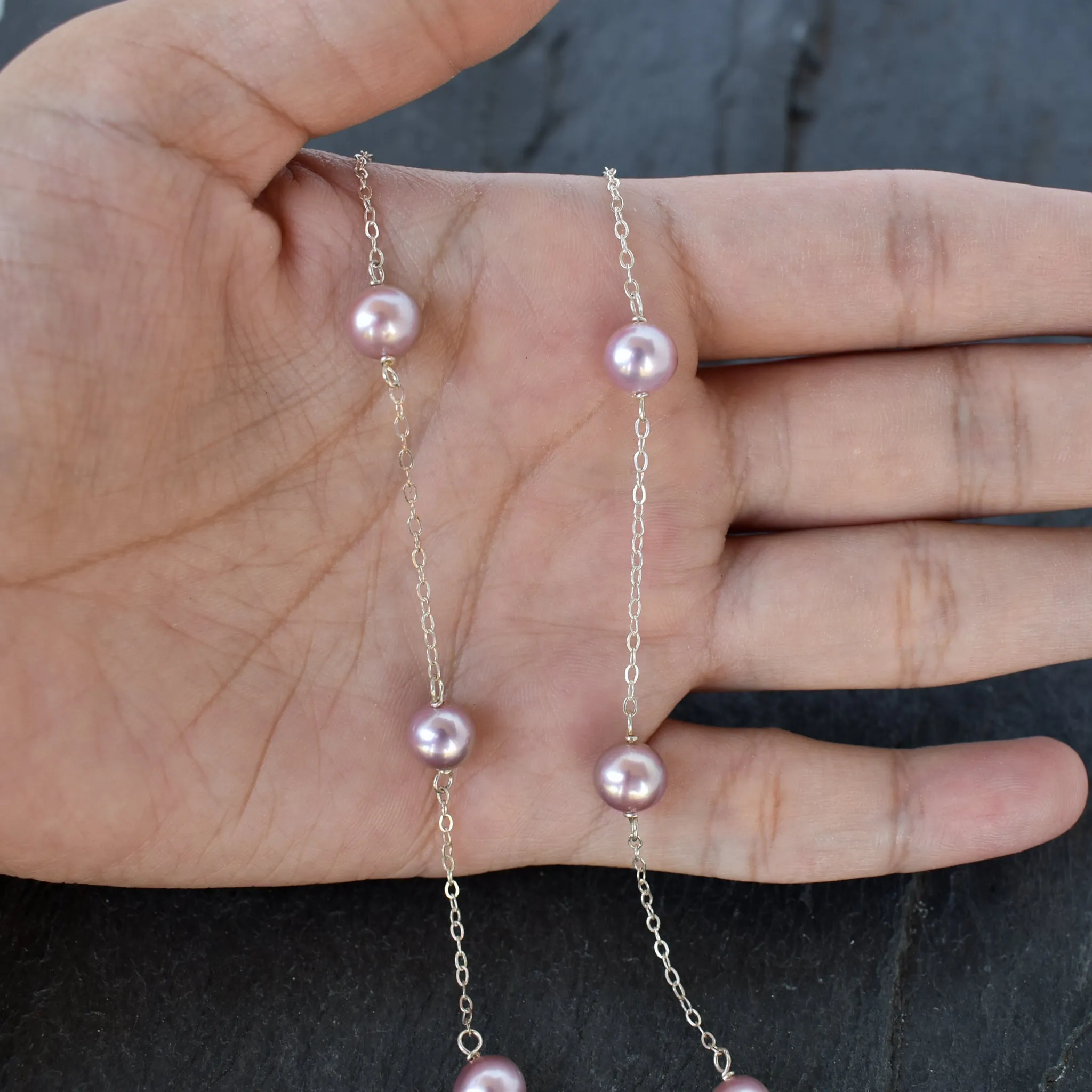 Dainty Light Purple Pearl Station Pearl Necklace