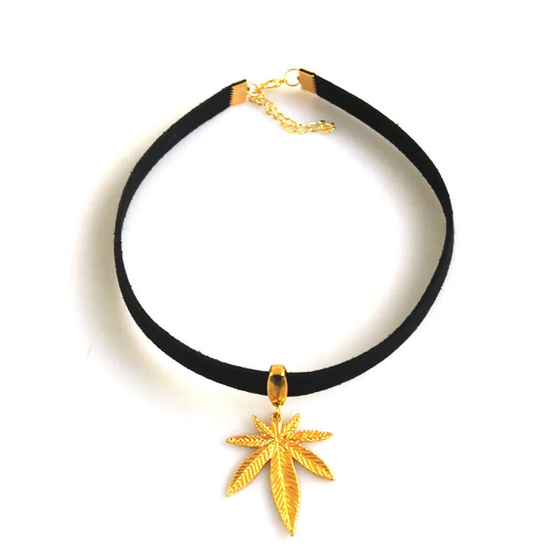 Dank Master Gold Weed Leaf Choker Necklace