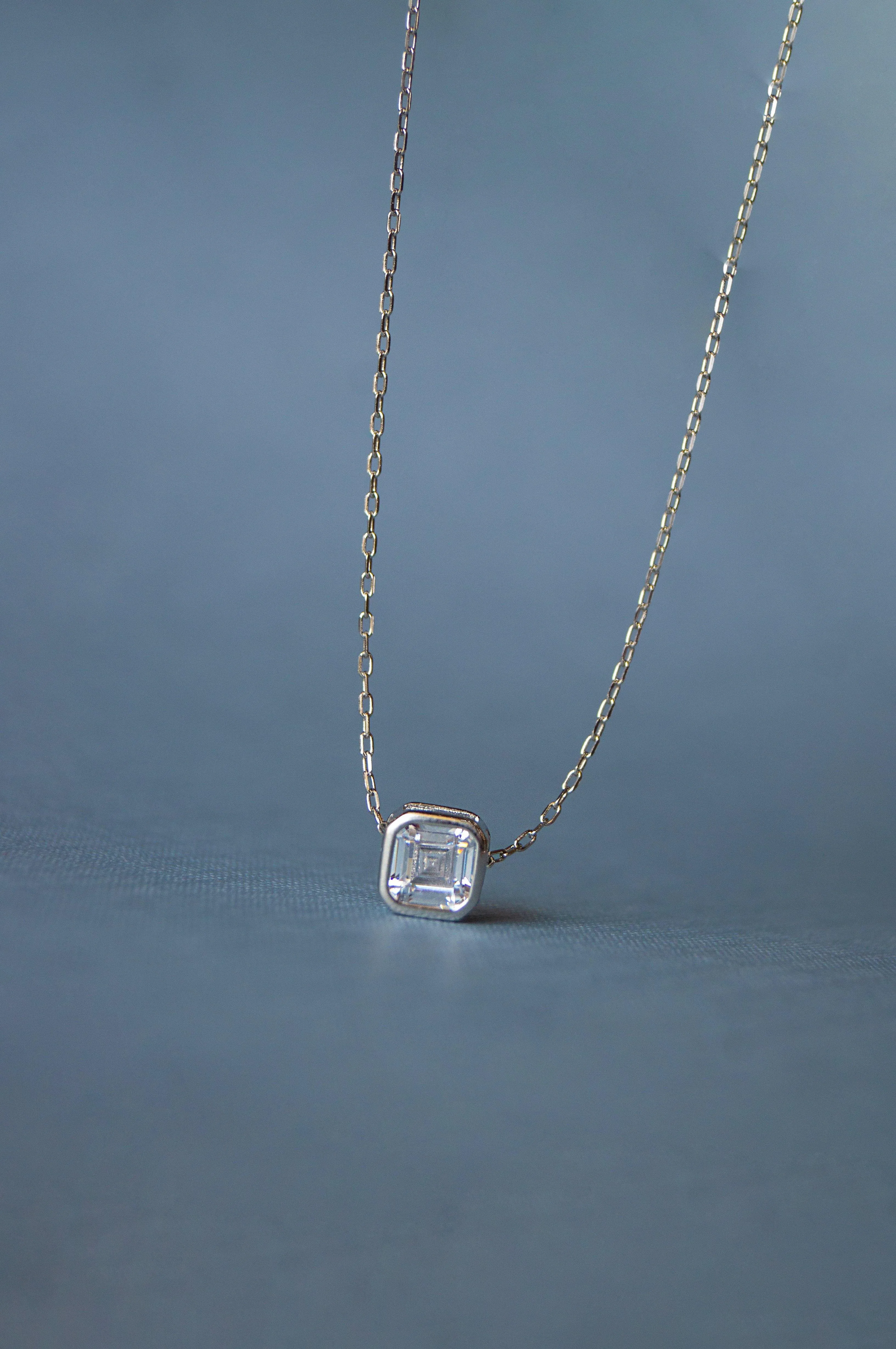 Dare To Square Solitaire Sterling Silver Pendant Chain Necklace