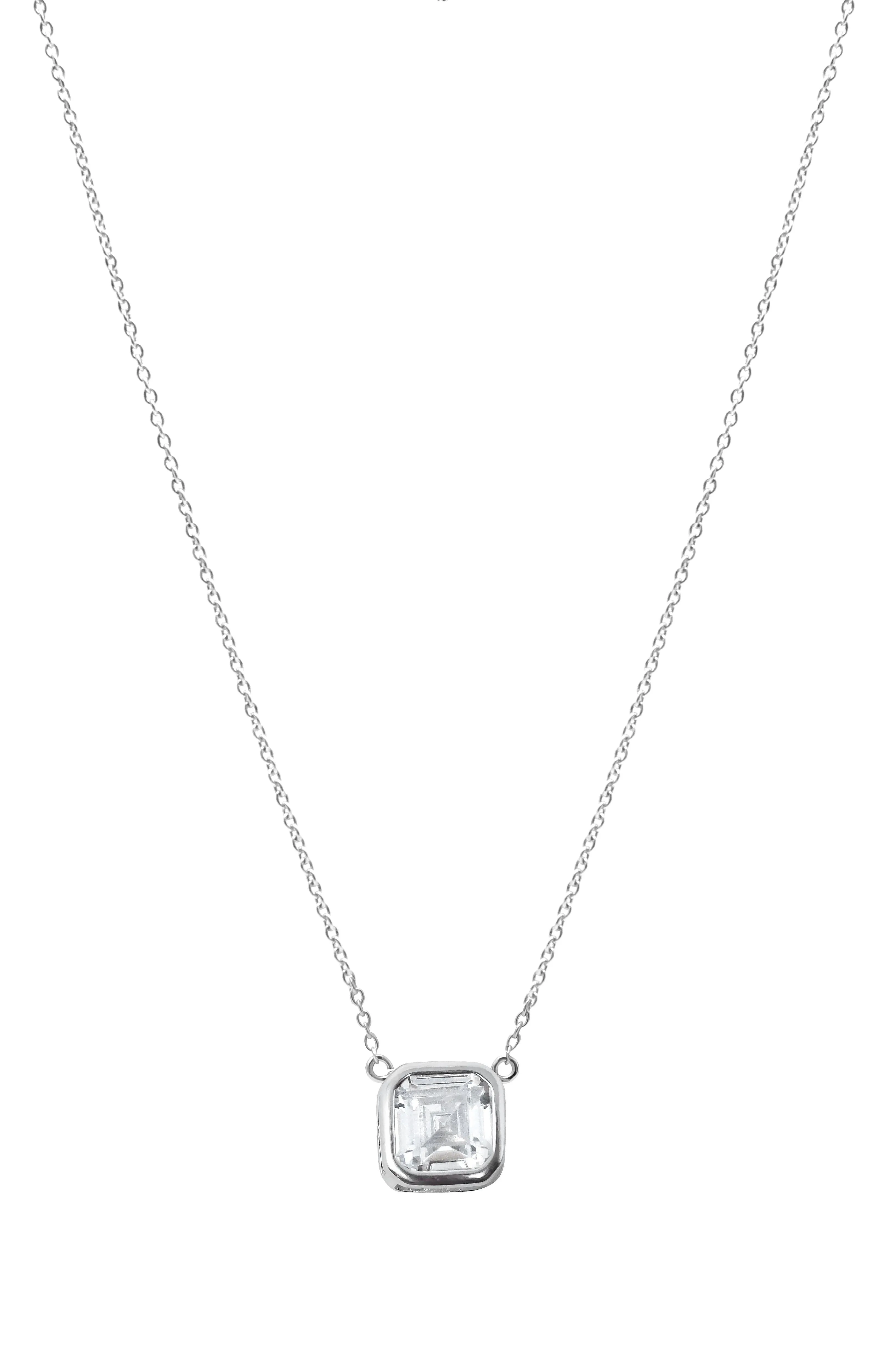 Dare To Square Solitaire Sterling Silver Pendant Chain Necklace