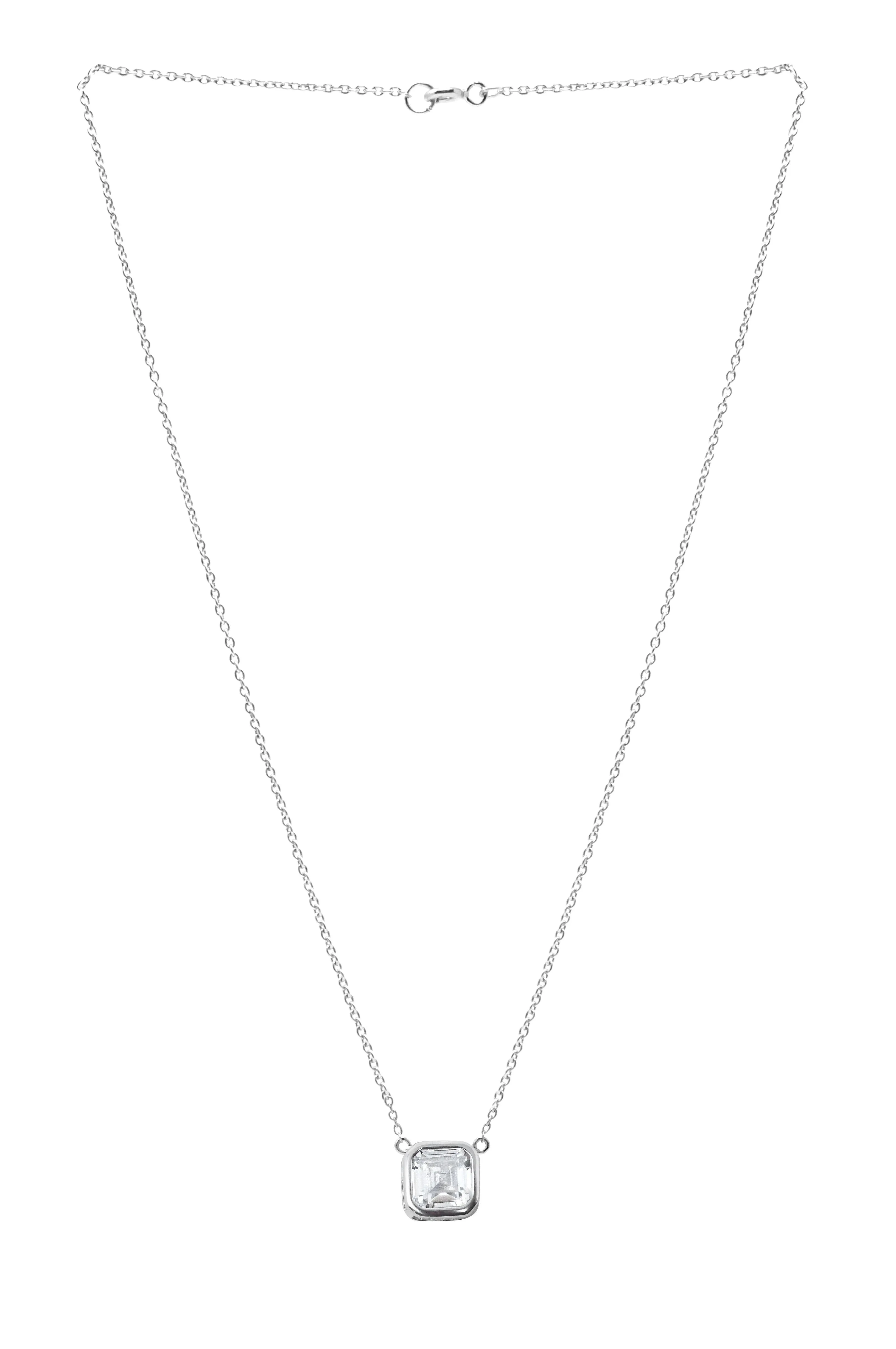 Dare To Square Solitaire Sterling Silver Pendant Chain Necklace