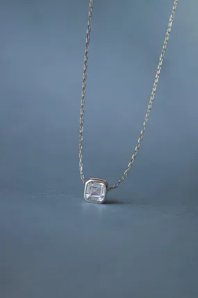 Dare To Square Solitaire Sterling Silver Pendant Chain Necklace