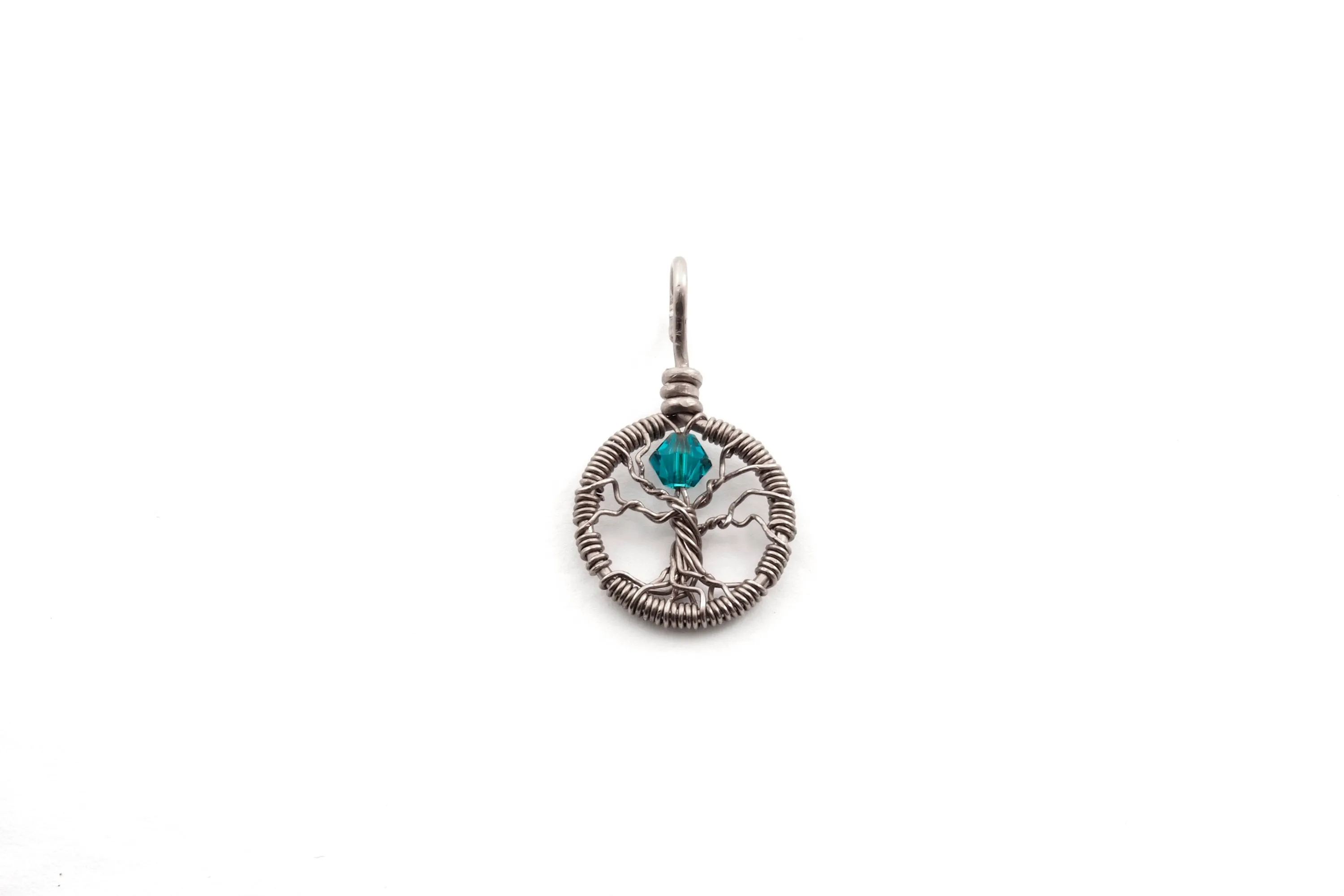 Delicate Blue Zircon Crystal Tree of Life Pendant ~ December Birthstone