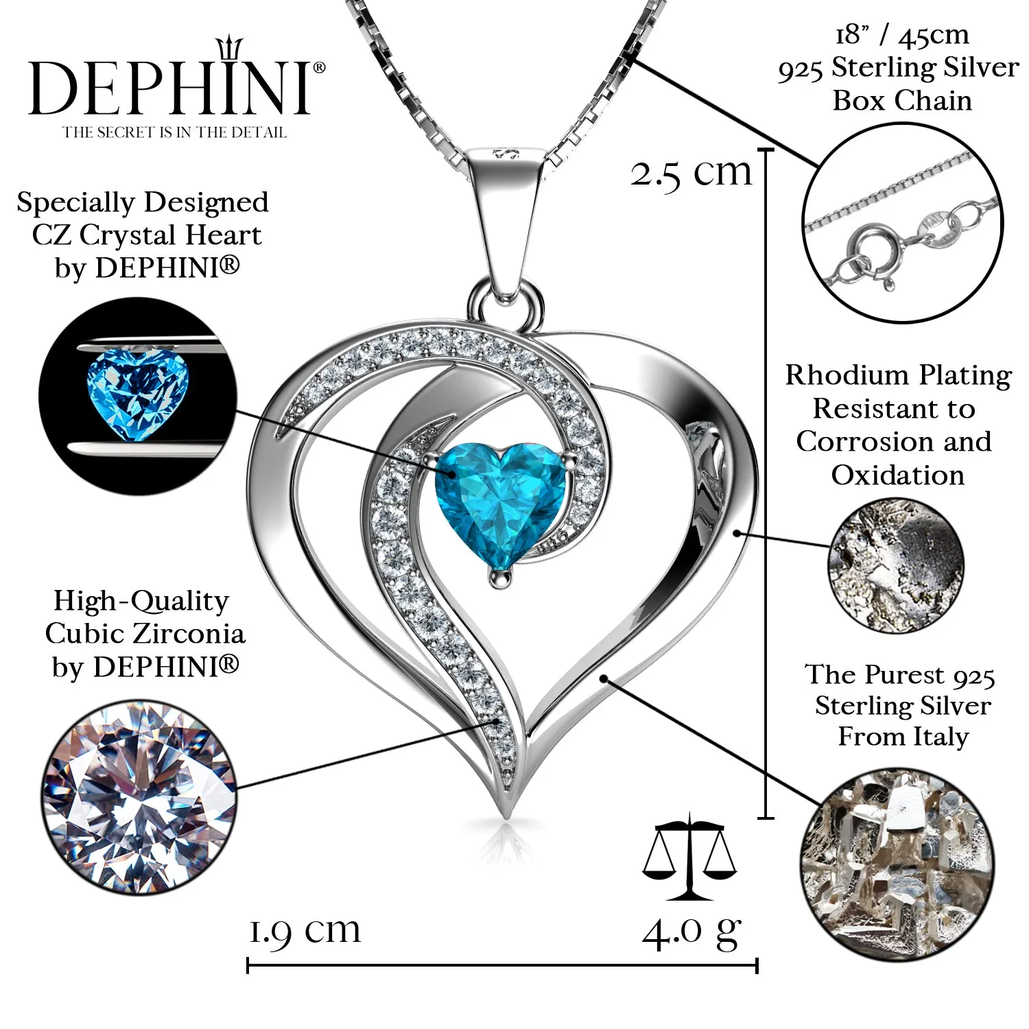 DEPHINI Elegant aqua necklace for Women 925 sterling silver pendant