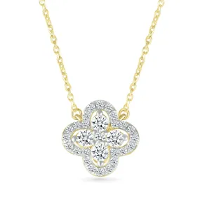 Diamond Clover and Halo Necklace