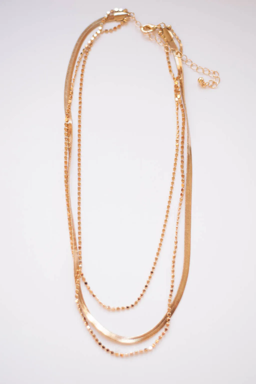 Double Flat Bead & Snake Chain Layer Necklace