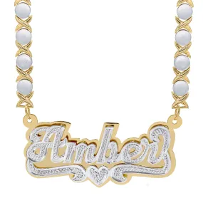 Double Plated Name Necklace Amber with Rhodium Xoxo Chain