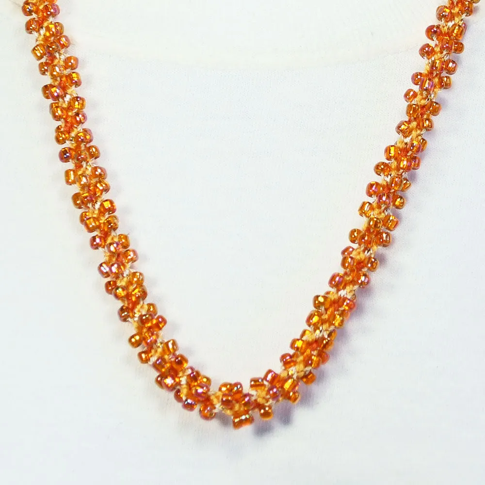 Edwina, Peach Color Beaded Kumihimo Stitch, Braided Necklace