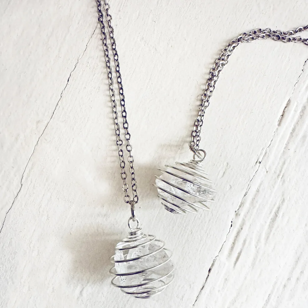 encapsulate silver // caged amethyst quartz crystal gemstone necklace