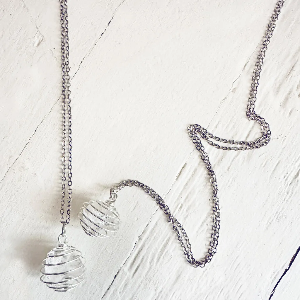 encapsulate silver // caged amethyst quartz crystal gemstone necklace