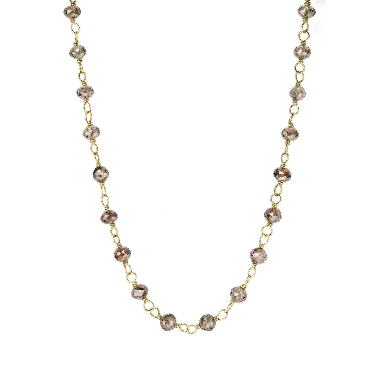 Faceted Cognac Diamond Beaded Necklace with 18K Gold Wire-Wrapping