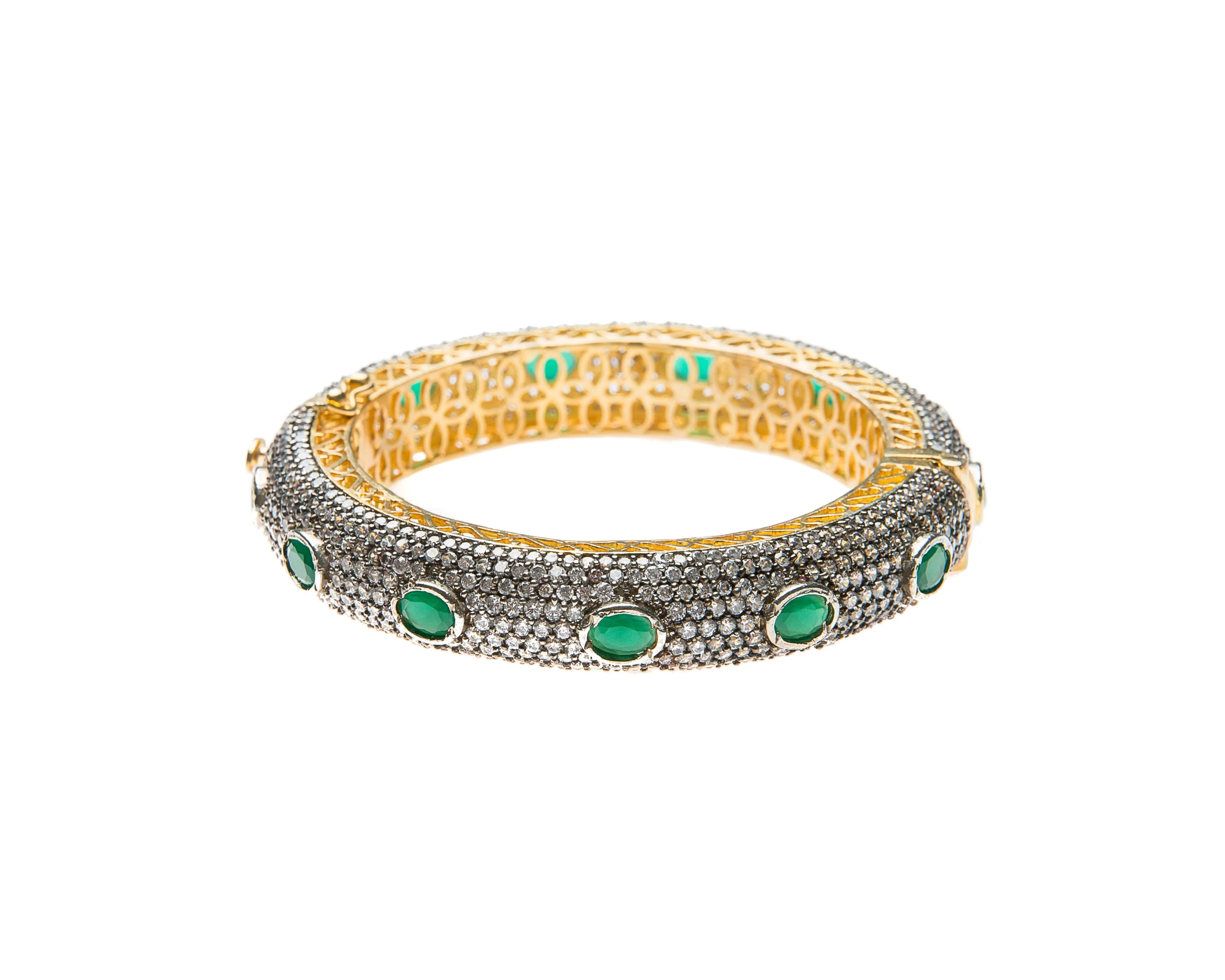 Emerald Green Stone & Swarovski Crystal Fara Cuff Bracelet - Elegant & Stylish Jewelry Accessory