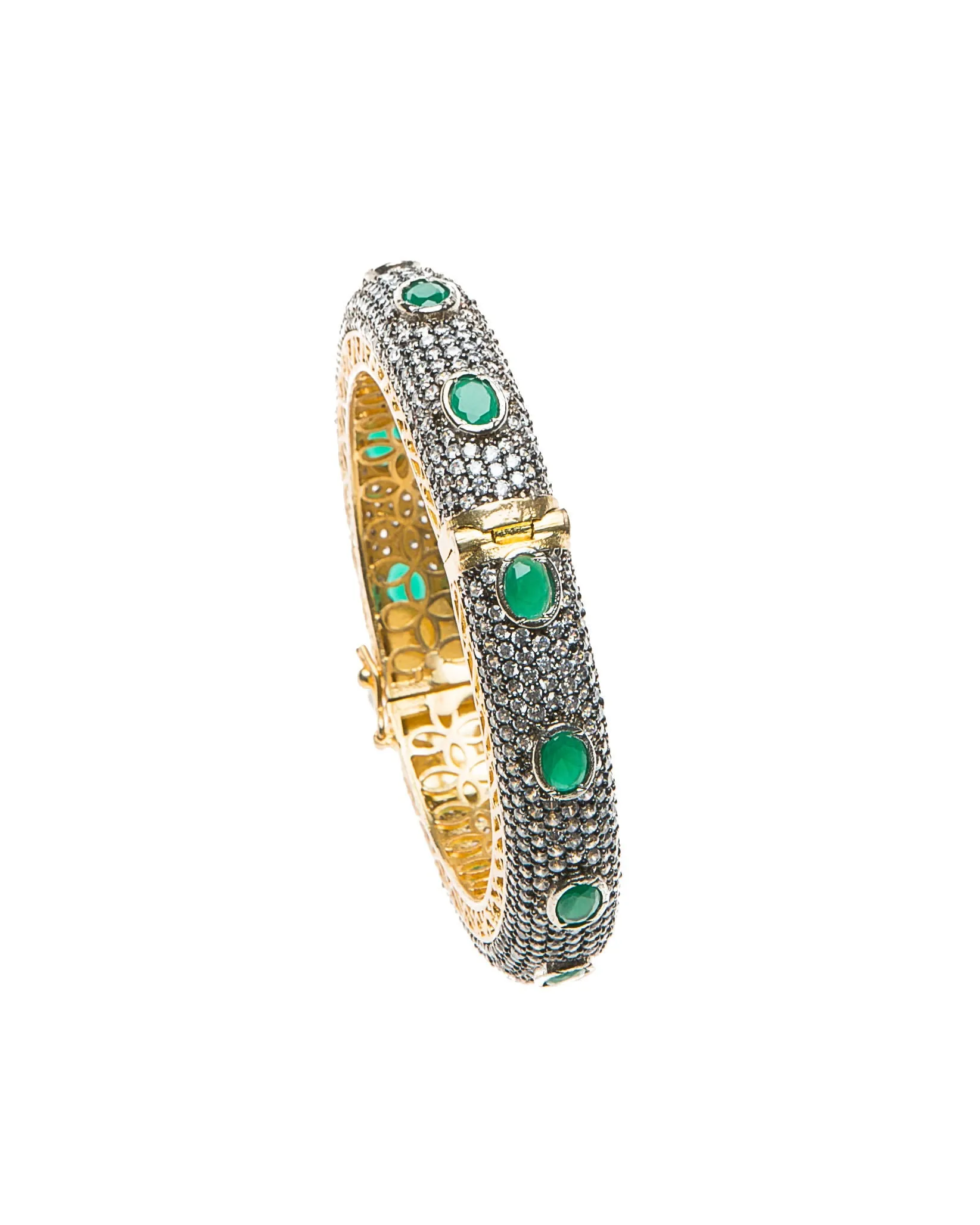 Emerald Green Stone & Swarovski Crystal Fara Cuff Bracelet - Elegant & Stylish Jewelry Accessory