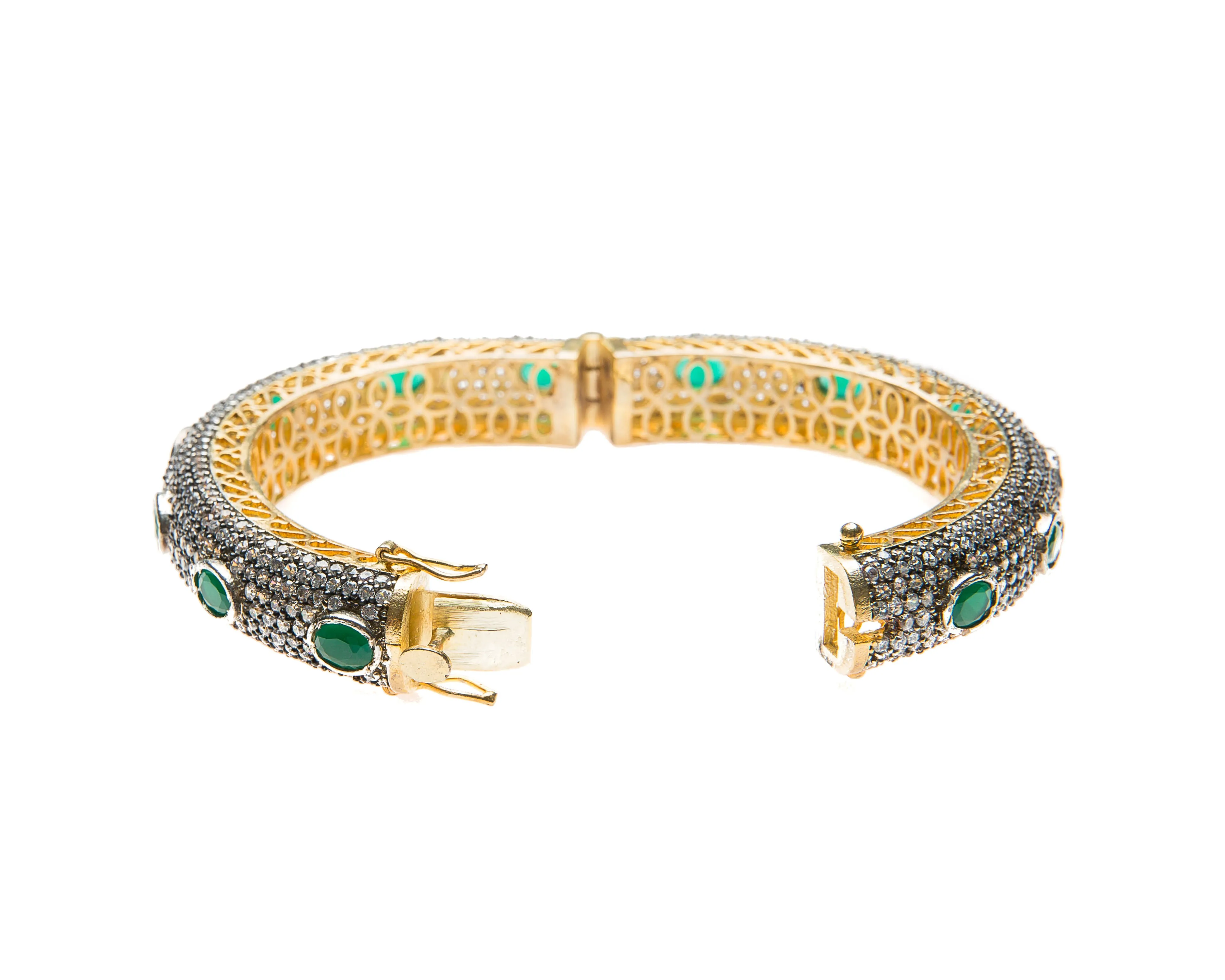 Emerald Green Stone & Swarovski Crystal Fara Cuff Bracelet - Elegant & Stylish Jewelry Accessory