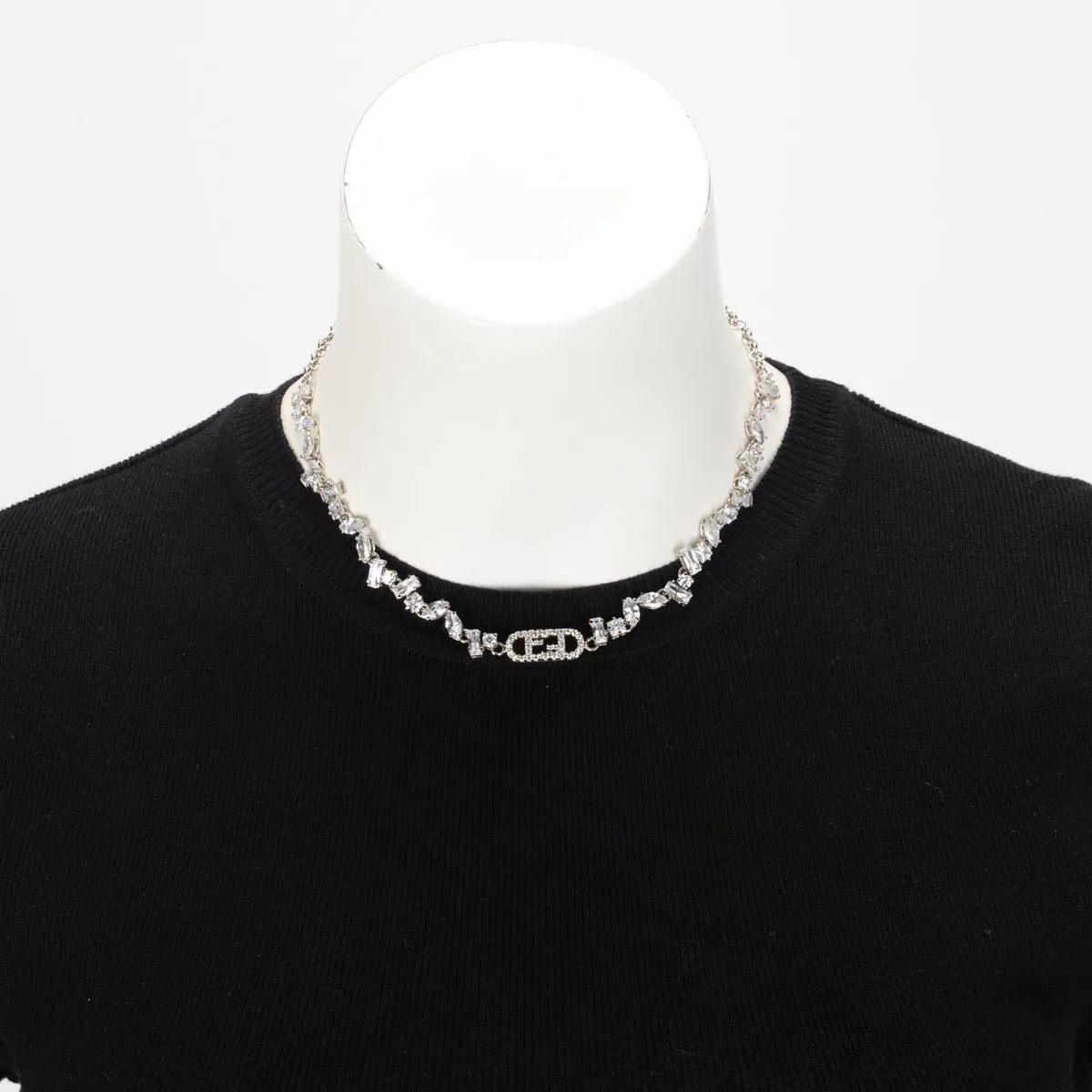 Fendi Silver Crystal Fendi O'Lock Choker Necklace