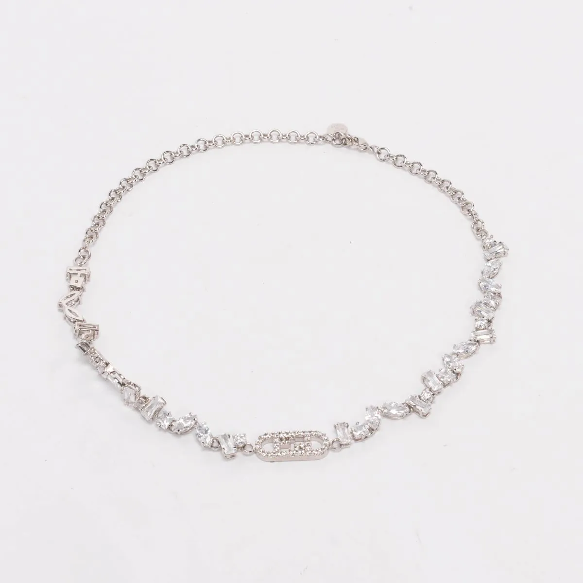 Fendi Silver Crystal Fendi O'Lock Choker Necklace