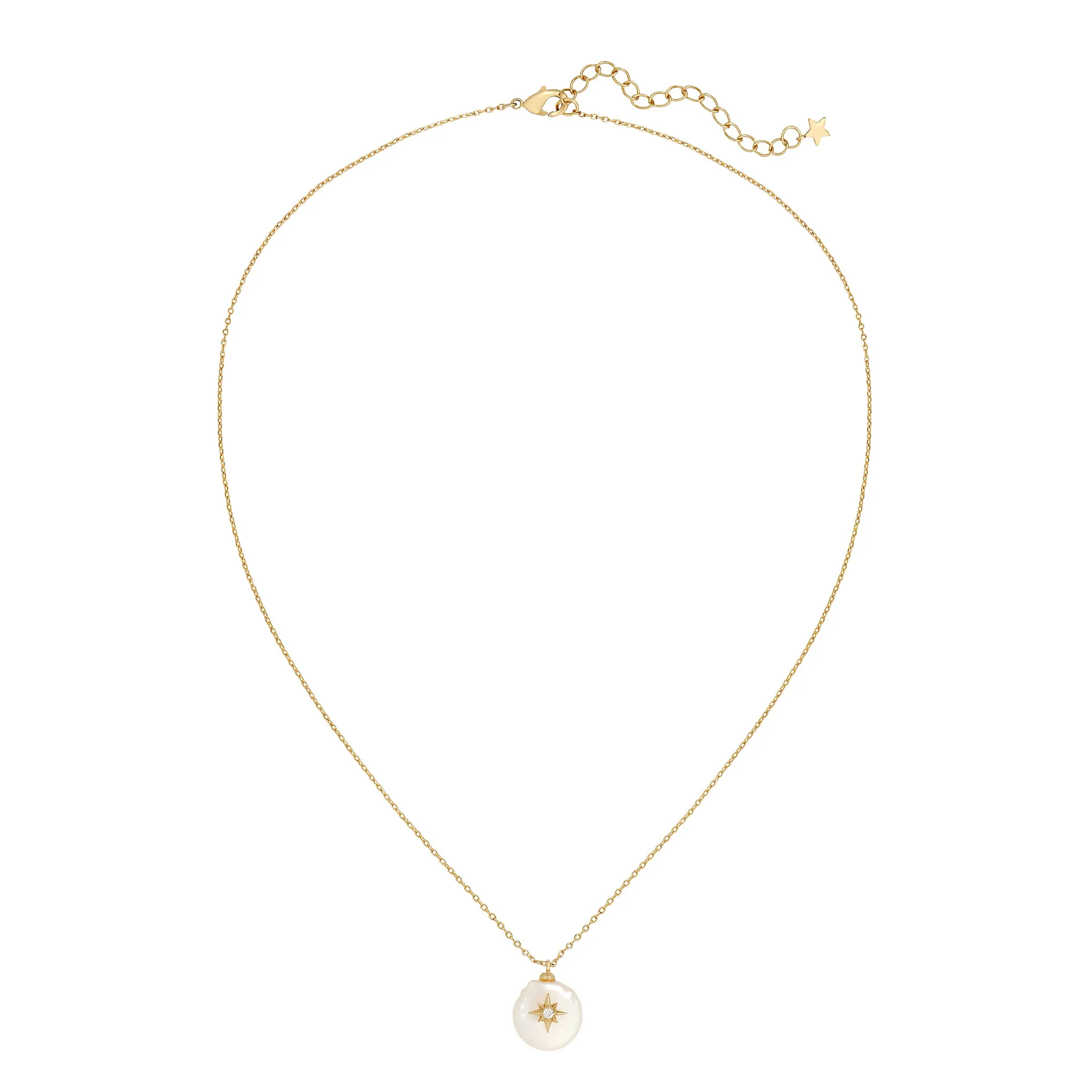 Five and Two Arie Pearl and Star Pendant Necklace in Clear CZ and Gold