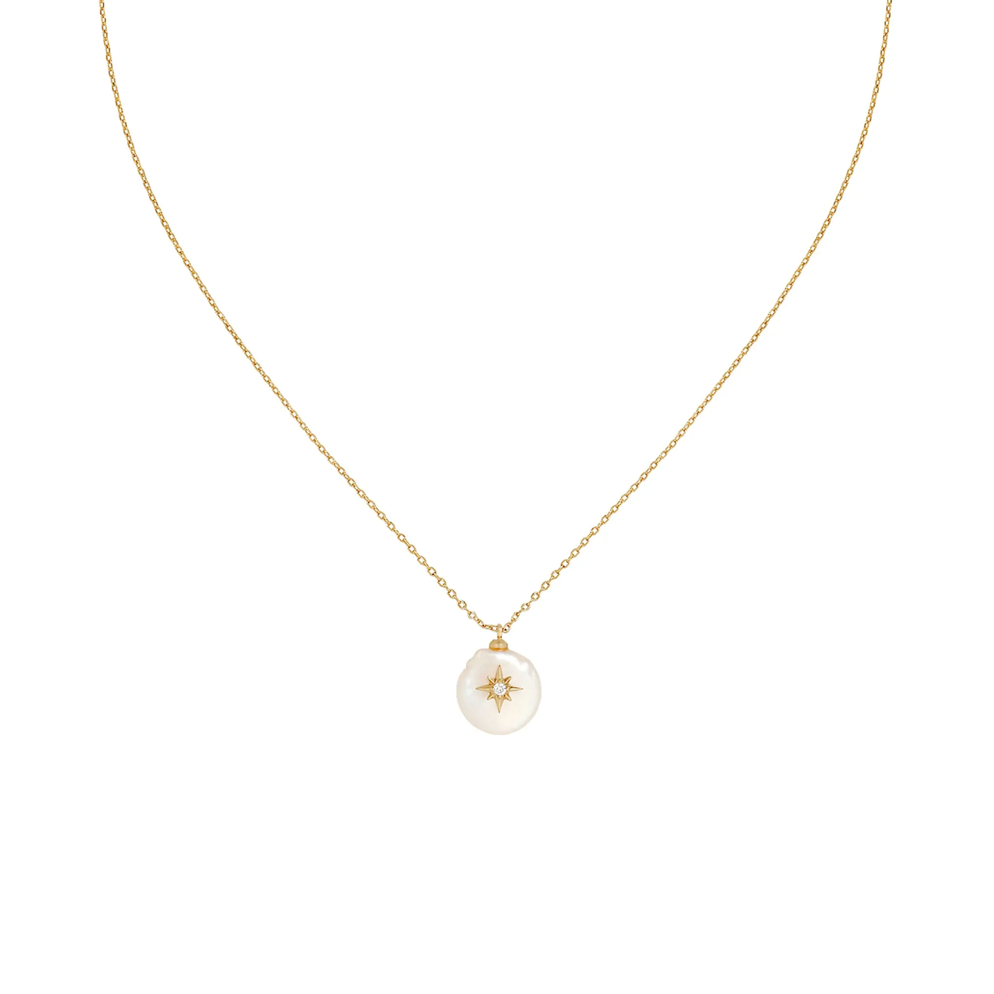 Five and Two Arie Pearl and Star Pendant Necklace in Clear CZ and Gold